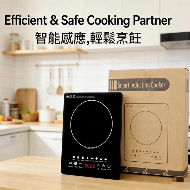 3500W 智能感應電磁爐 家用 臺嵌兩用 黑色觸控平面, 便攜的, 3500W臺式黑色觸控平面 220V國內三插頭 中文版現貨