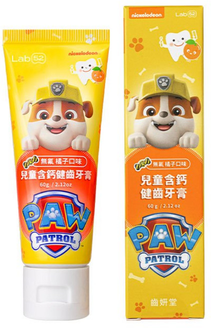 Lab52齒妍堂 兒童健齒牙膏 60g 無氟含鈣 汪汪隊授權 可吞食食品級配方, 1個, 齒妍堂 兒童無氣含鈣牙膏-橘子(60g
