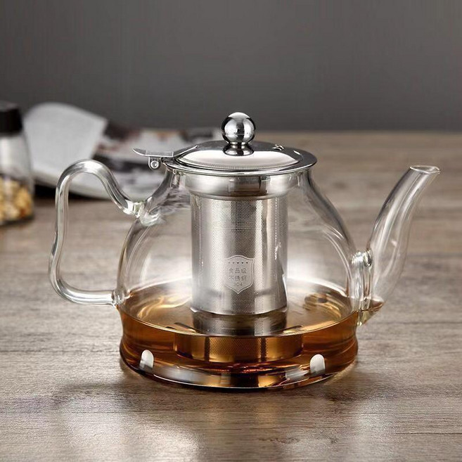 玻璃茶壺 加厚耐熱玻璃茶壺 加厚 耐熱 耐高溫 明火 電磁爐 不鏽鋼 煮茶壺 家用 辦公 花茶具, 1個, 1186毫升圓鼓型 電磁爐款壺