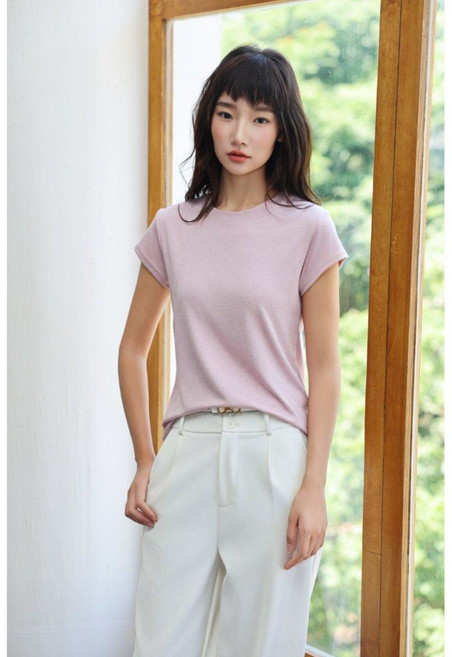 【OniWear】夏季薄款正肩萊賽爾圓領短袖T恤 打底衫 修身顯瘦 天絲羊毛 百搭上衣