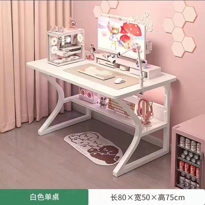 電競桌 80X50X75CM 簡約現代電腦桌, 白色