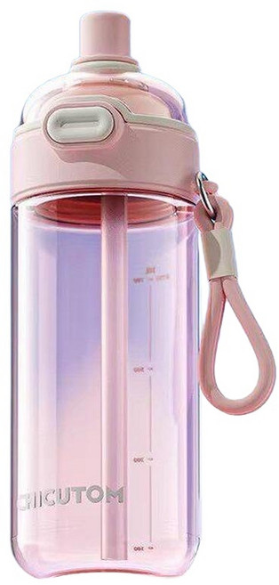 CHICUTOM Tritan兒童吸管水杯 學生便攜大容量水壺, 粉色一鍵彈蓋, 1個, 600ml