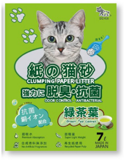 QQ KIT 貓砂 脫臭抗菌 紙砂 綠茶葉, 1個, 7L, 綠茶