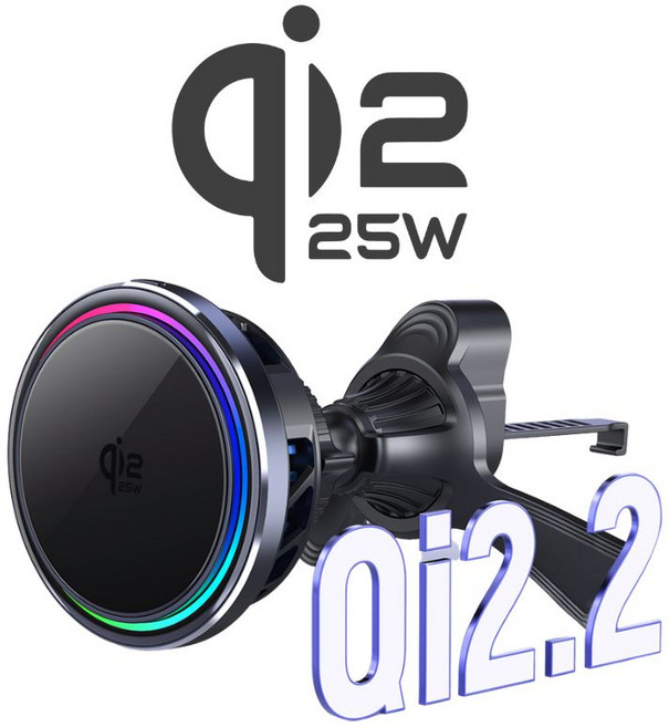 RHYTHM Qi2.2 25W 磁吸無線充電車載支架 RGB炫彩氣氛燈 鋁合金機身 智慧溫控, 黑
