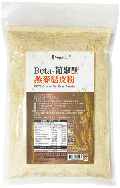 VegEden β-葡聚醣燕麥麩皮粉 英國全素協會認證 400g/包, 1包, 1包, 400g