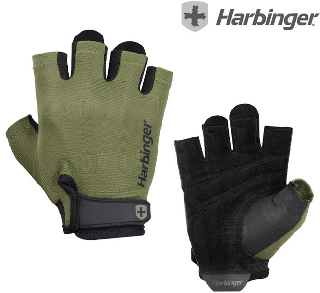 Harbinger Power Gloves 2.0 男款 輕巧 重訓健身手套, 1個, 基礎款 2.0 軍綠色,L, 軍綠色