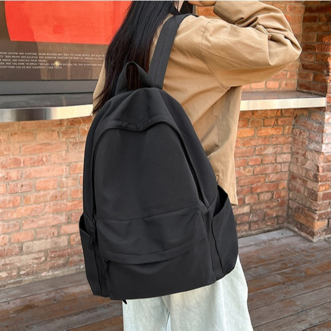 FASHION BAG 日系大容量防潑水後背包,多功能電腦書包雙肩包,簡約旅行包多色可選, A561無印風-黑色