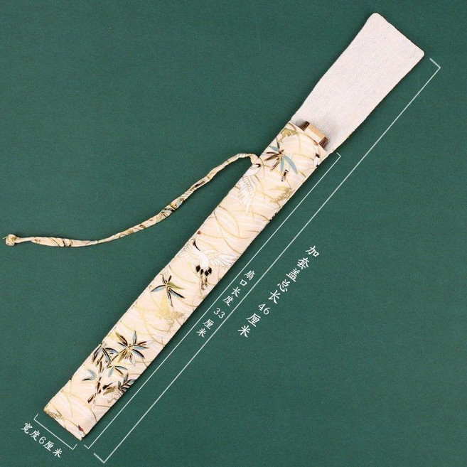 江木春 棉麻雙層加厚手工扇套 文玩扇子收納袋 摺扇配件, 10寸白鶴棉麻扇套金 不含扇子