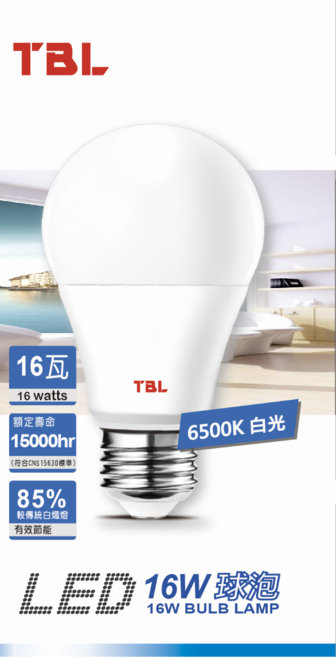 TBL LED 燈泡 16W, 4個, 白光 6500K