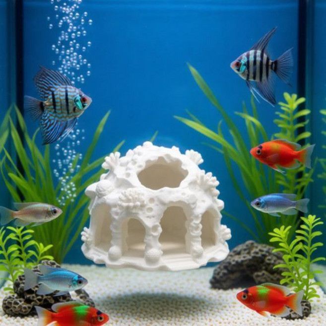 魚缸洞穴造景 魚蝦躲避屋 珊瑚躲避屋 魚缸裝飾品, 1個, 灰色的長10CM高8CM