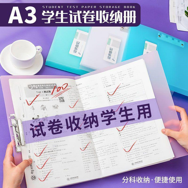 A3 試卷收納冊 分科收納•便捷使用, 1個, 綠色一個裝