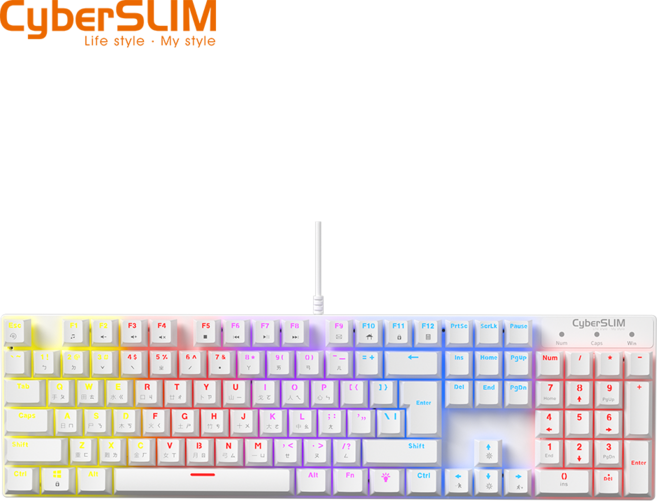 CyberSLIM KG1 電競機械鍵盤, 白色, 茶軸
