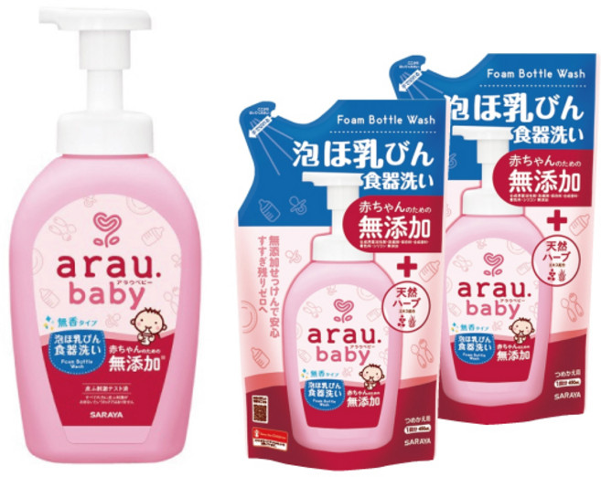 arau. baby 奶嘴奶瓶清潔泡泡 500ml+450mlx2補充包 無添加 無香料 溫和清潔, 1個, 500ml