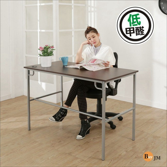 《BuyJM》簡單型防潑水低甲醛粗管工作桌/電腦桌 寬120cm, 胡桃色