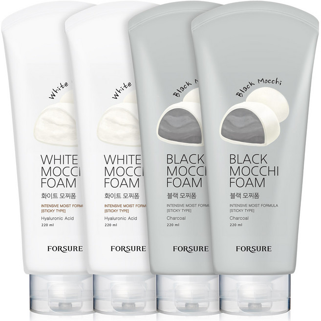 포슈어 모찌 클렌징 폼 화이트 + 블랙 세트, 4개, 220ml