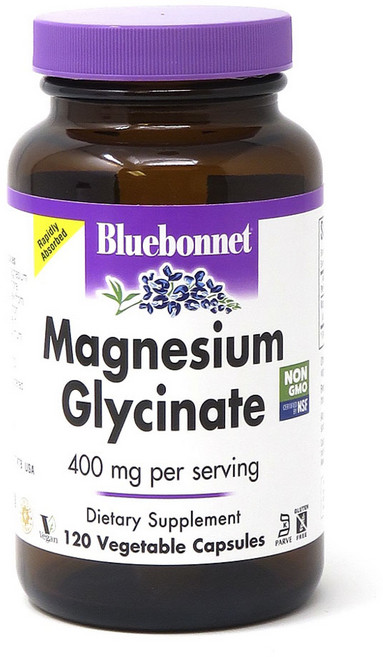Bluebonnet 甘胺酸鎂 400mg植物膠囊 無麩質, 120顆, 1罐