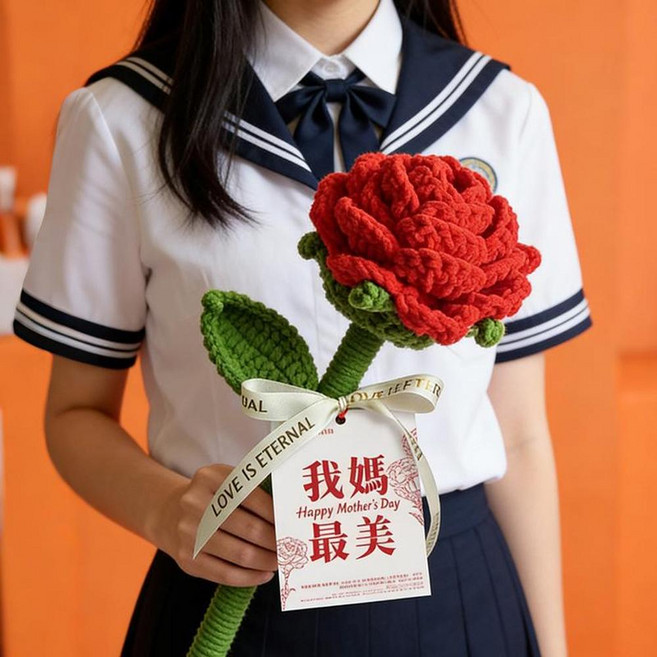 母親節禮物 巨型針織玫瑰花束, 巨大紅玫瑰絲帶我媽最美, 1個
