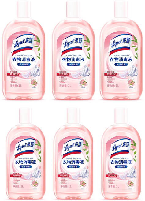 Lysol 來舒 衣物消毒液 白桃&葡萄柚香 1L, 6個