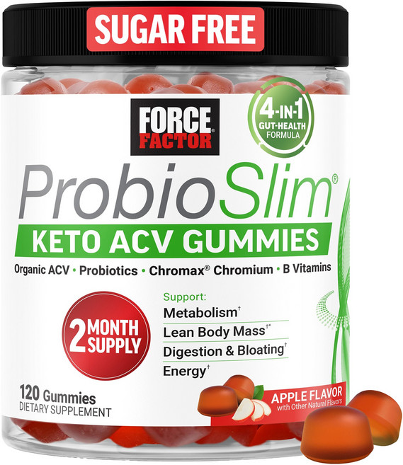 Force Factor 益生菌纖 Slim 酮體 ACV 蘋果風味軟糖, 1個, 120錠