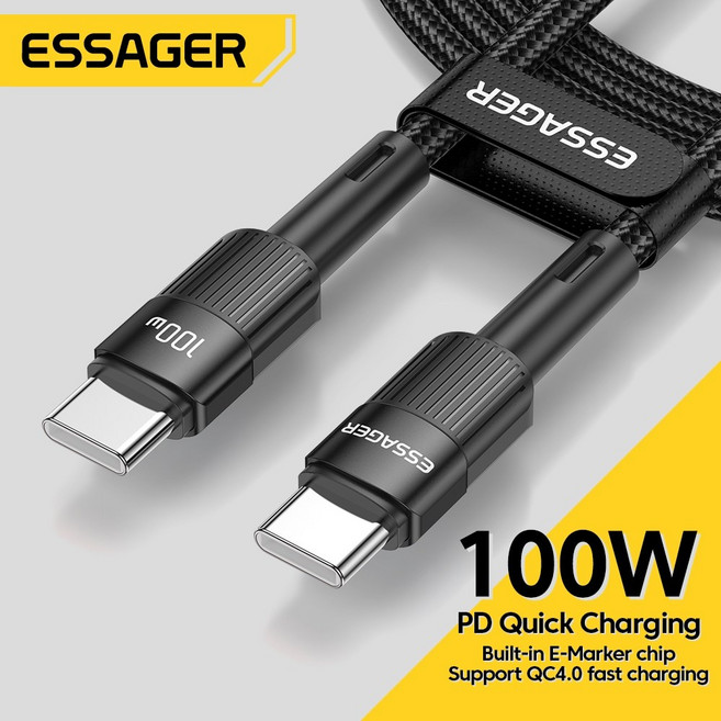 Essager 星馳C-C 100W數據線, 1個, 2m 黑色