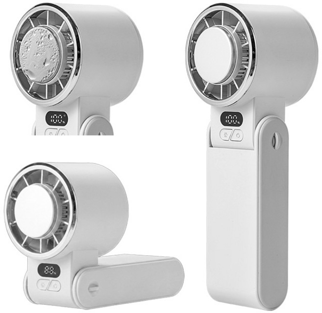 【GS 3C】冰爽 冷敷 手持風扇 數顯電量風力 低噪音 100檔強勁風力 掛脖 摺疊 桌面 手持風扇 USB-C充電, 白色, 製冷659