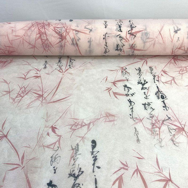 竹書法紗簾 復古古典紗幔 窗紗 背景裝飾紗, 桃紅