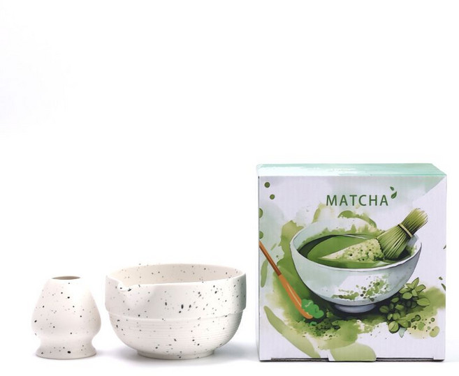 日式抹茶碗整套茶具 簡約日系風格茶器, 默認, 螺紋啞光白:2件套, 1套
