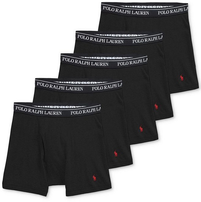 Polo Ralph Lauren 남성용 클래식 코튼 복서 브리프 5팩 - Black 249032
