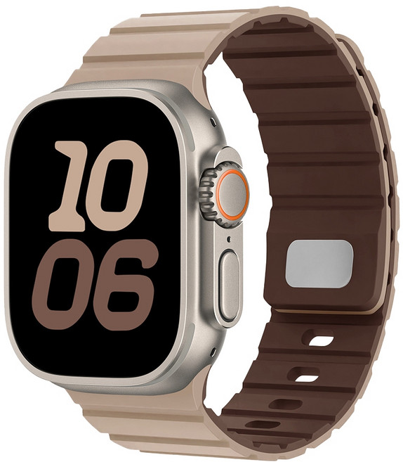 Apple Watch 錶帶 磁吸式 矽膠 卡扣 適用 iWatch 系列 45 46 40 42 44 41 公釐, 奶茶+巧克力,44/45/46/49MM, 1個