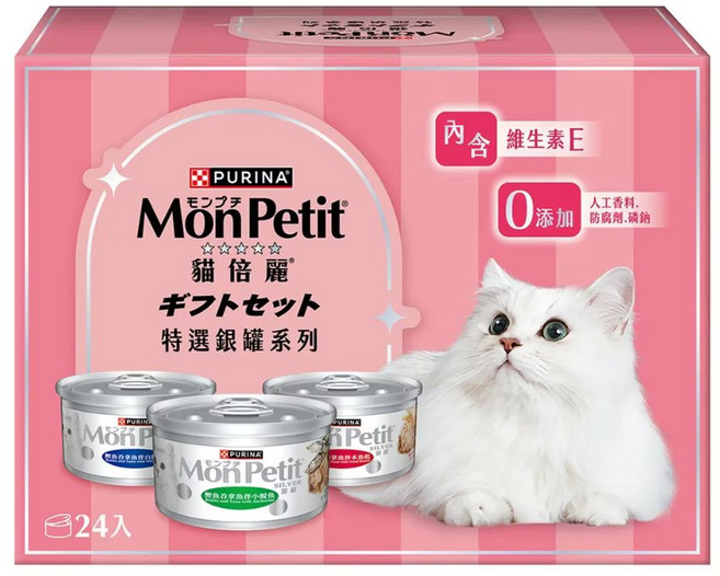 PURINA Mon Petit 貓倍麗 罐頭組, 80公克, 24, 鰹魚(白肉), 鯖魚(白肉), 雞肉, 鮭魚, 鰹魚(魚肉), 雞肝, 雞脂