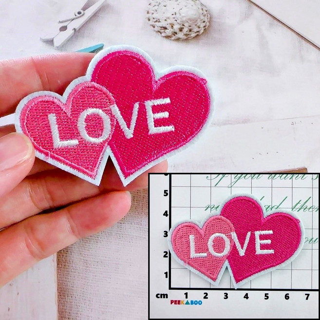 皮卡布 刺繡布貼 熨燙貼, 1個, 愛心love,魔鬼氈勾面