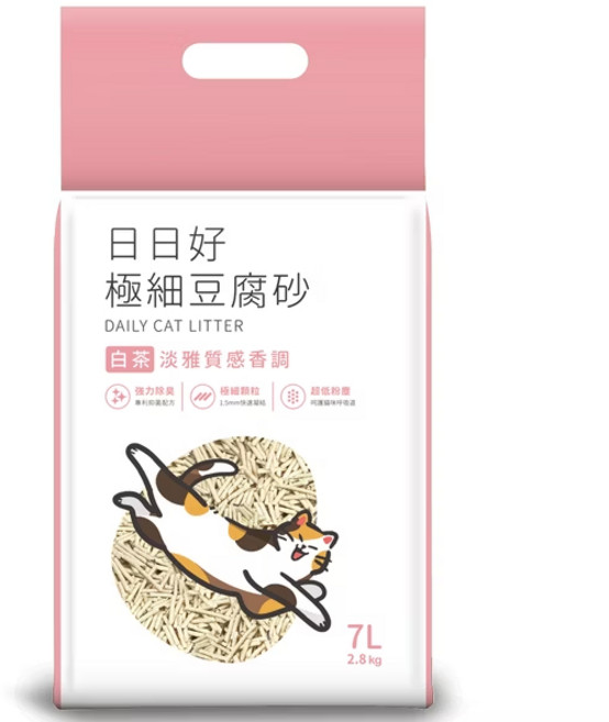 DAILY CAT LITTER 日日好 極細豆腐砂 7L 6包組 1.5mm極細顆粒, 1個, 白茶x6包, 白茶