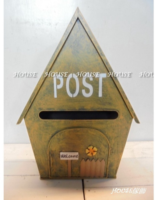 House傢飾館 鄉村風格 復古鐵皮彩繪花朵柵欄POST大屋型門牌信箱 - 5款限量新發售, 黃, 1個