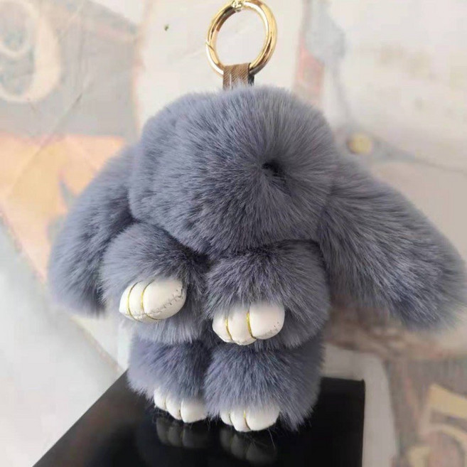 JINGPIN 裝死兔吊飾 毛絨鑰匙圈 包包掛飾 多色可愛小兔吊飾, 灰藍, 1個