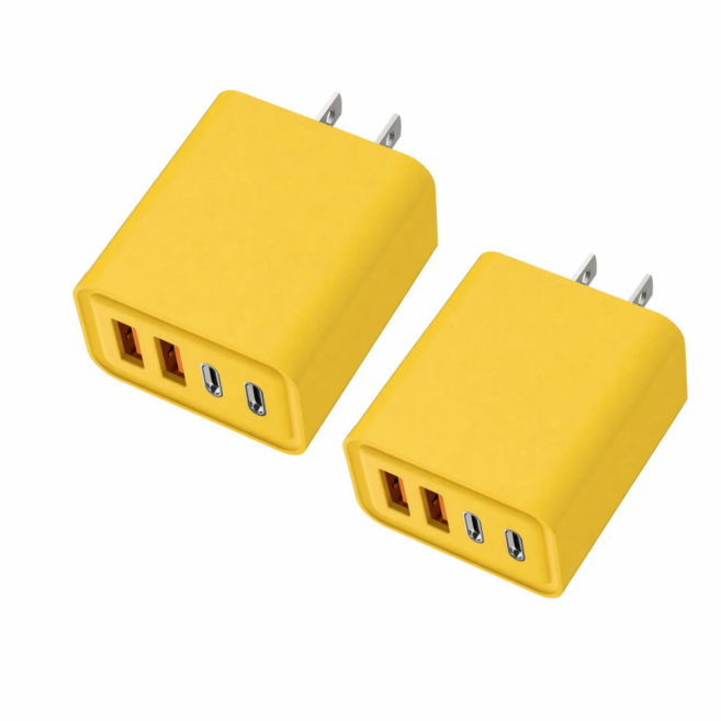 120W 四孔充電頭 TYPEC+USB 快充豆腐頭 充電不升溫 安全放心, 黃色, 2個, 120W(2PD+2USB)