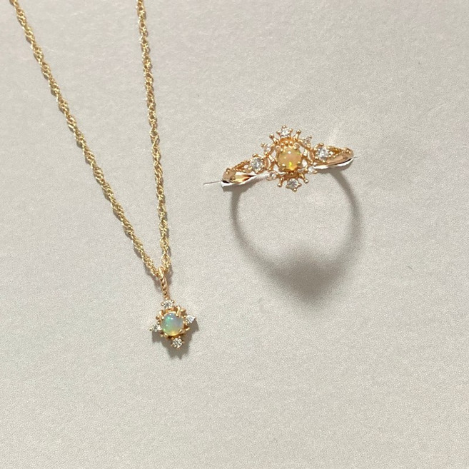 CEDONY 雪花蛋白石項鍊戒指套組 S925銀鍍14K金 澳洲進口幻彩雪花 冬日輕奢浪漫風格