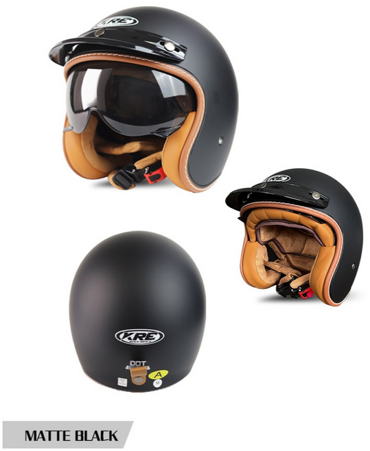 KRE HELMET 經典復古半罩安全帽 白藍粉幻影, 消光黑,XL頭圍(61-62)cm