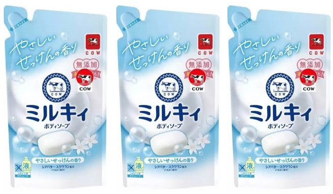 COW 牛乳石鹼 Milky 沐浴乳補充包 溫和肥皂香, 3個, 360ml