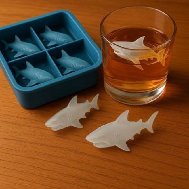 鯊魚造型矽膠冰格 帶蓋製冰盒, 1個, 鯊魚冰格-帶蓋款