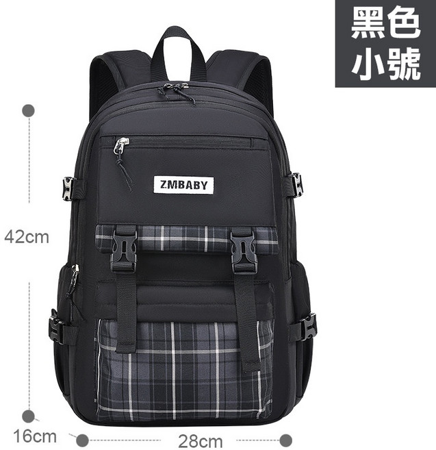ZMBABY 韓風潮流減壓書包 防水護脊 輕量大容量多功能後背包 國中小學生適用 黑色小號