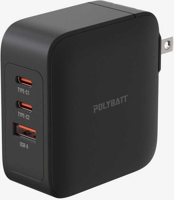 POLYBATT 100W GaN 三孔快充充電器, 黑色, 1個