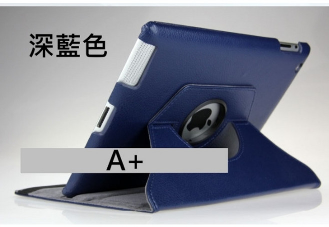 iPad 旋轉保護套 皮套 適用於 多角度旋轉 平板保護殼, 深藍,ipad 2/3/4代, 1個