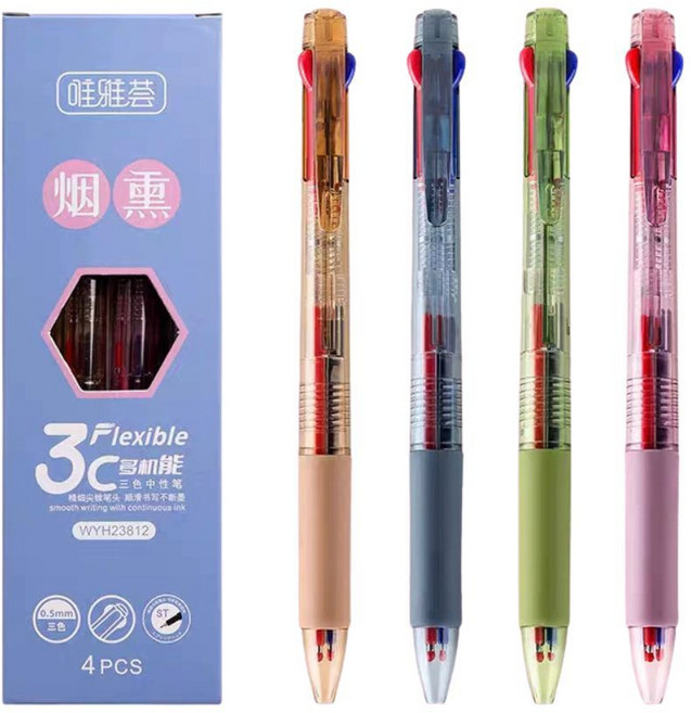 娃雅薈 三色中性筆 4支/盒 0.5mm, 3色, 1套