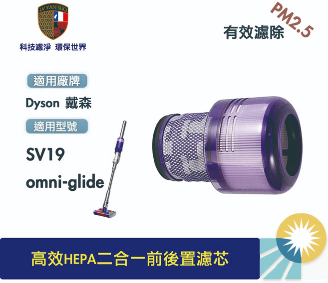 濾研所 高效HEPA二合一前後置濾芯 適用 Dyson 戴森 SV19 omni-glide 無線吸塵器, 1個