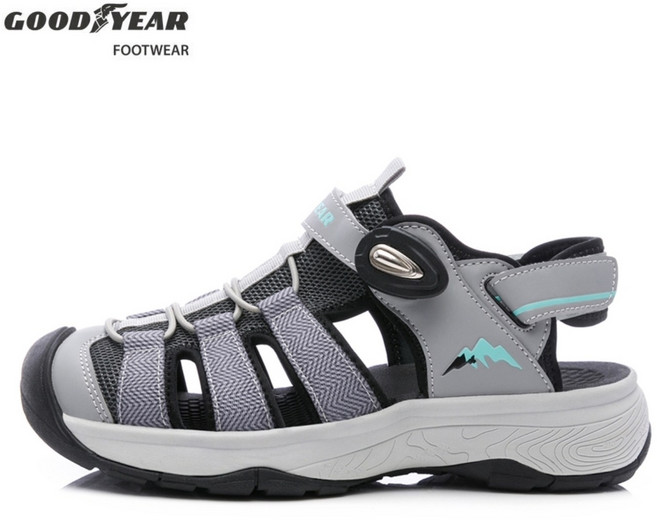 【GOODYEAR 固特異】女鞋 灰 GAWS52608 Q8 鞋頭強化護趾 磁扣穿脫便利 運動護趾涼鞋 可拆式後帶Goodyear 護趾運動涼鞋, 23 cm