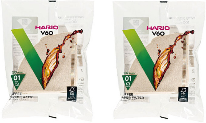 HARIO V60 01濾紙 100入 1~2杯適用, 2個, 100個