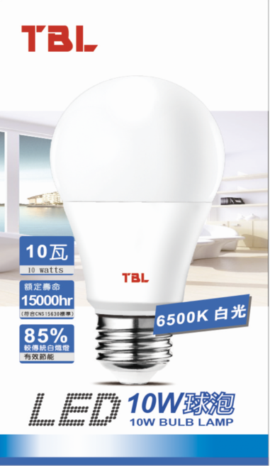 TBL LED 10W 燈泡, 10個, 白光 6500K