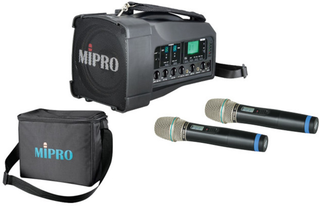 MIPRO MA-100D 雙頻道迷你無線喊話器, 無分色(含收納包), 1箱, 配2支手持麥克風