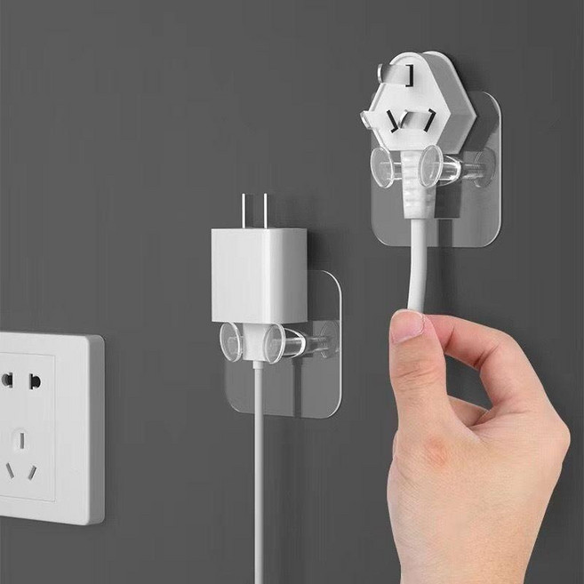 插頭掛鉤 固定器電源透明免打孔強力粘膠掛鉤牆上收納, 1個, 電源插頭掛鉤,6只裝, 透明