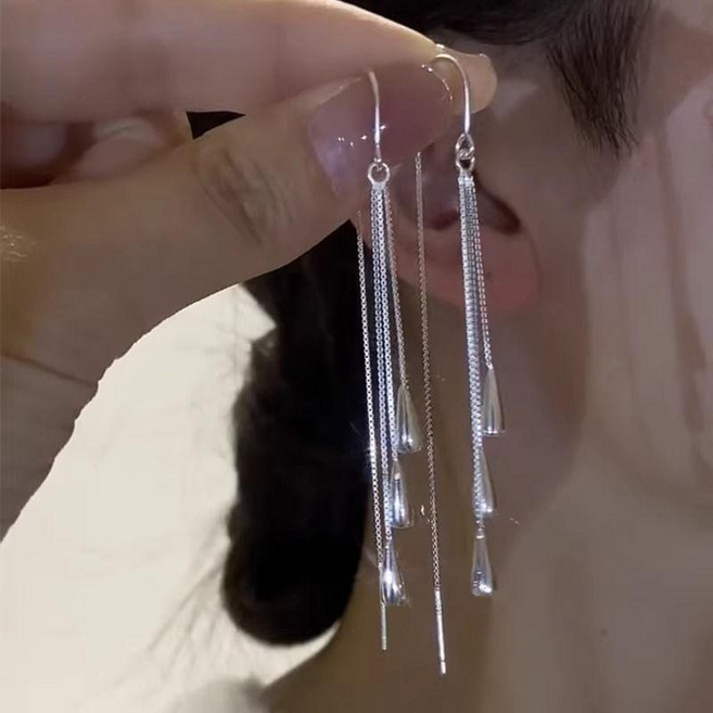 耳線 氣質長款水滴流蘇耳線 女2025新款耳環 簡約顯臉瘦耳飾